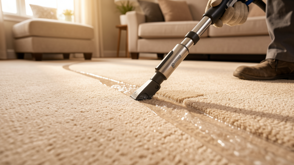 Carpet cleaning wand pulling soil from a carpet lane