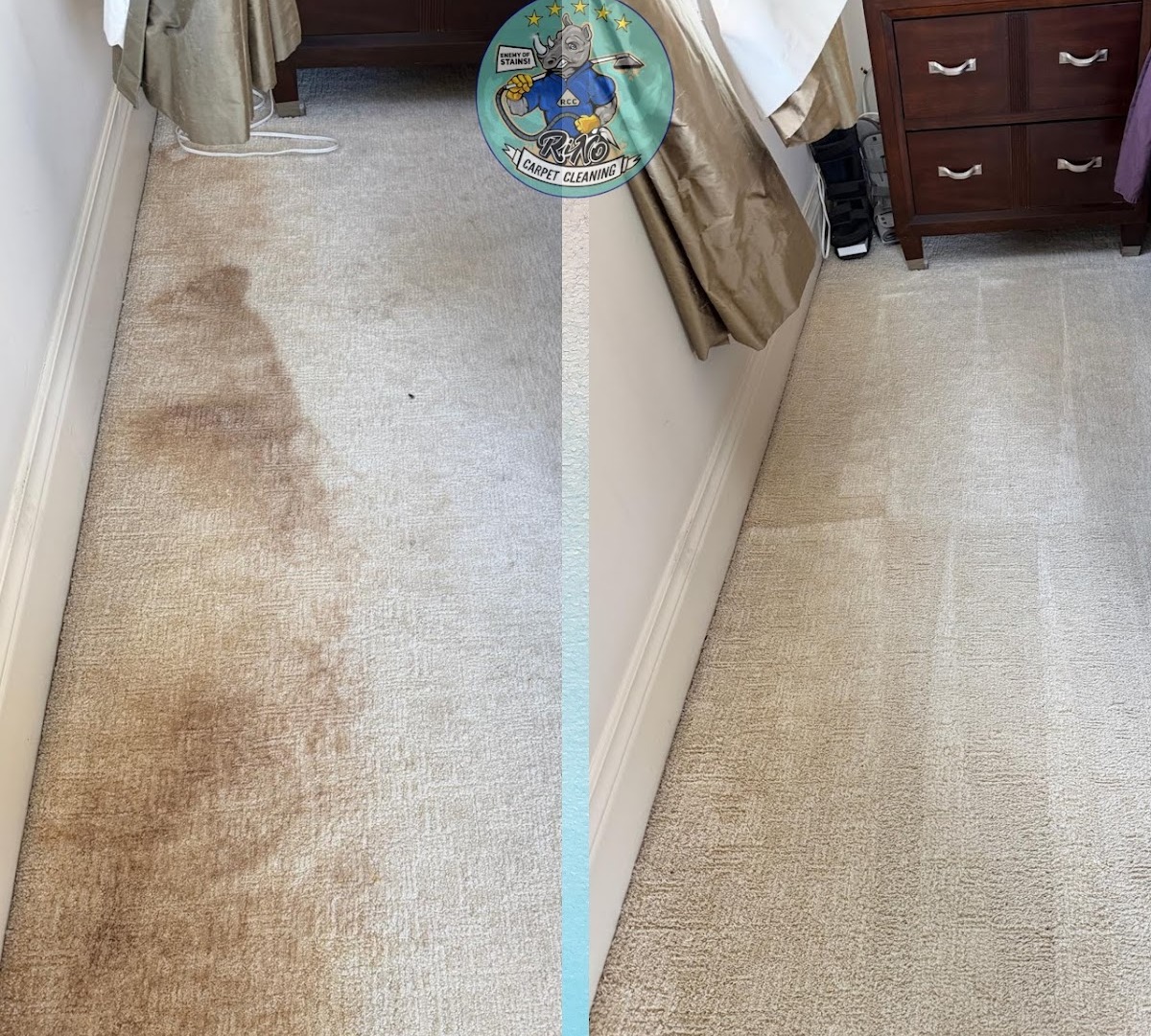 Before and after carpet cleaning result from RiNo Carpet Cleaning